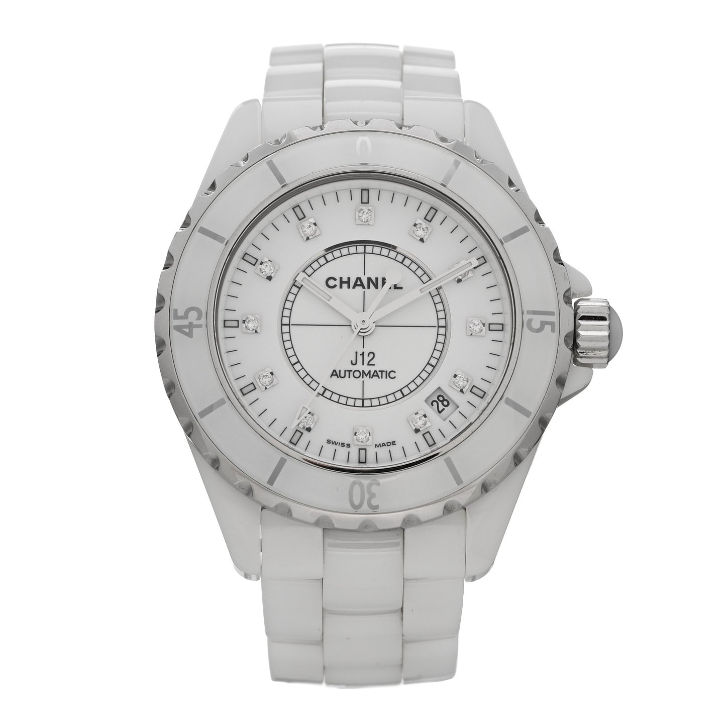 Stainless Steel Ceramic Diamond 38mm J12 Automatic Watch White