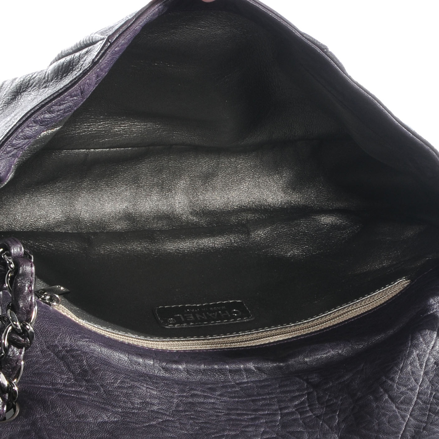 Distressed Lambskin Lady Braid Flap Dark Purple