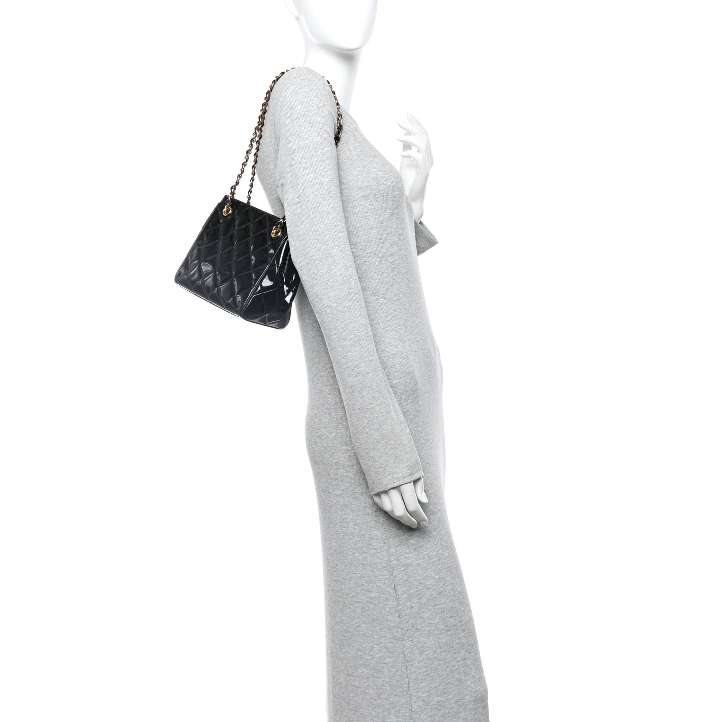 Patent Quilted CC Shoulder Bag Black