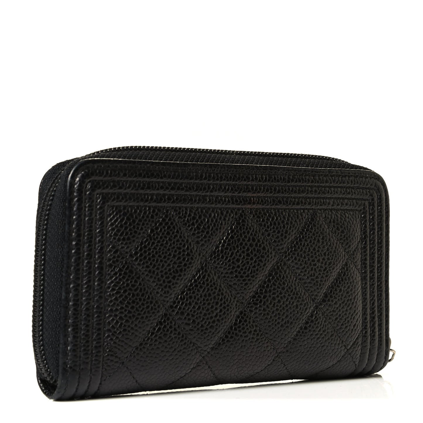 Caviar Quilted Small Boy Zip Around Wallet Black