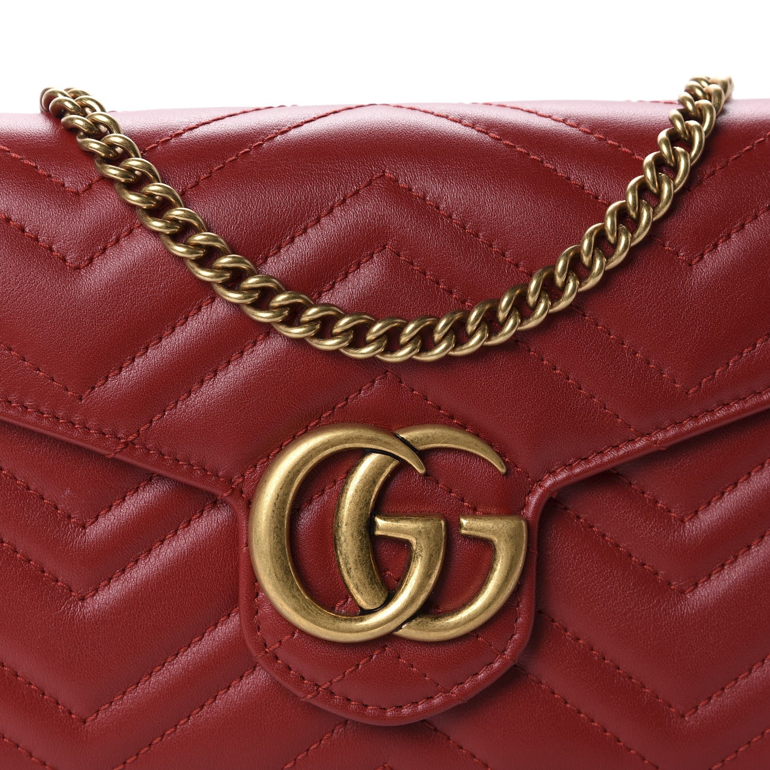Gucci Calfskin Matelasse GG Marmont Chain Wallet Hibiscus Red 10 of 10