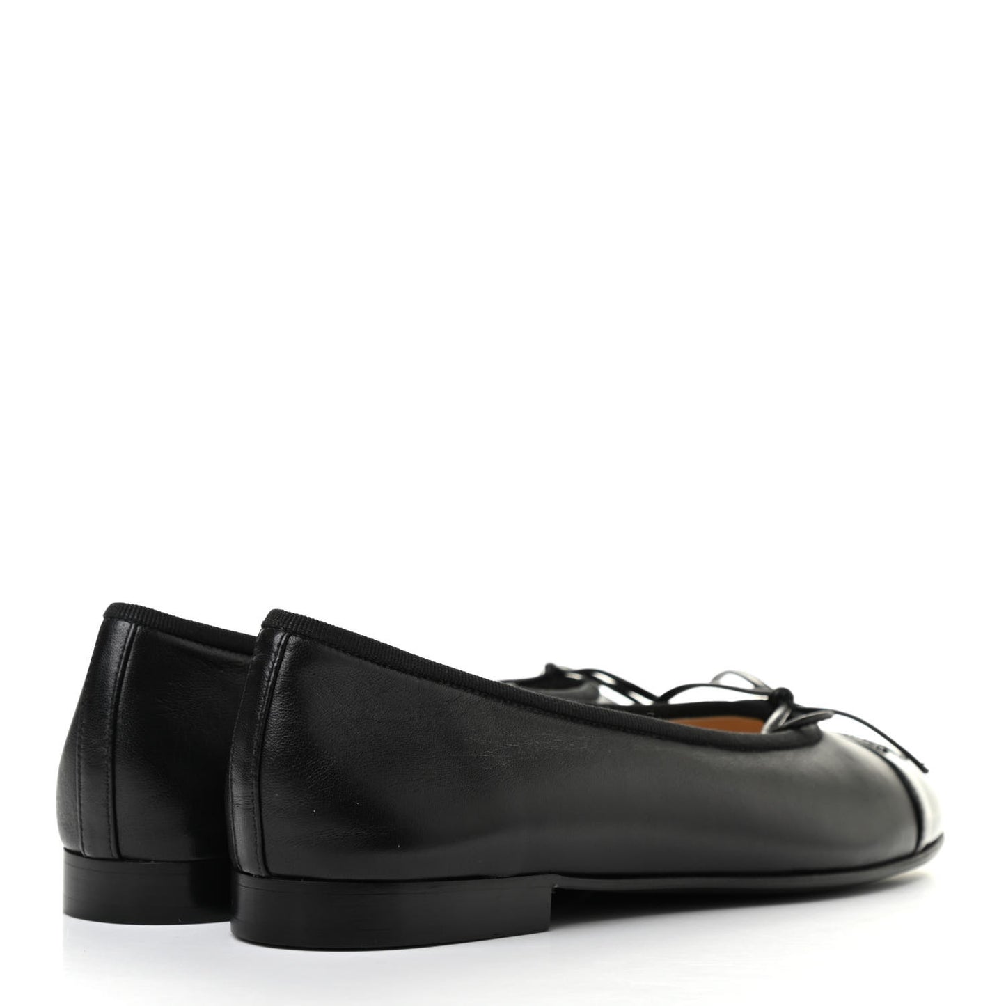 Lambskin Patent Cap Toe Ballerina Flats 36 Black