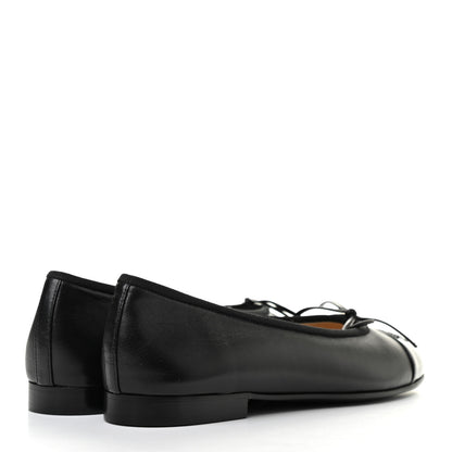 Chanel Lambskin Patent Cap Toe Ballerina Flats 36 Black 4 of 7