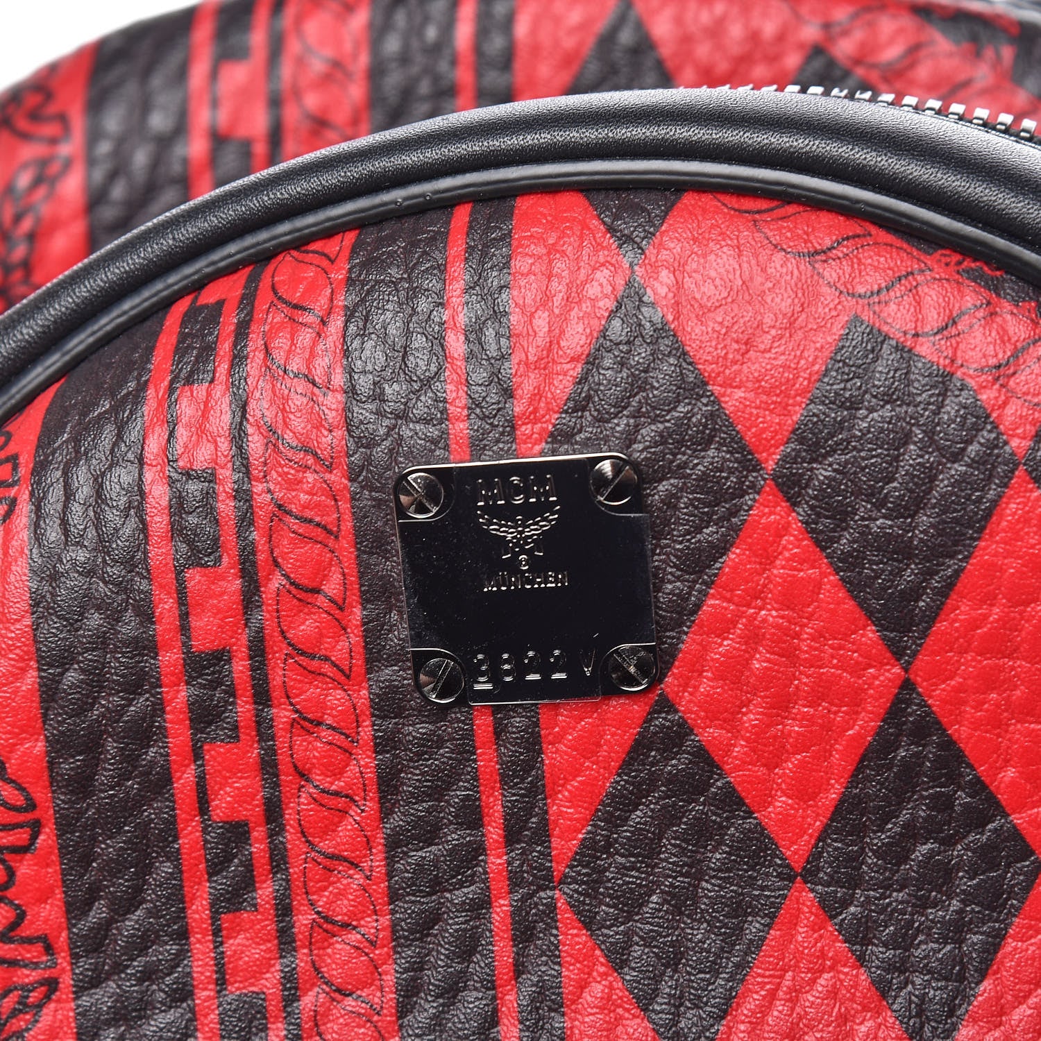 MCM Visetos Baroque Print Small Stark Backpack Black Red 10 of 10