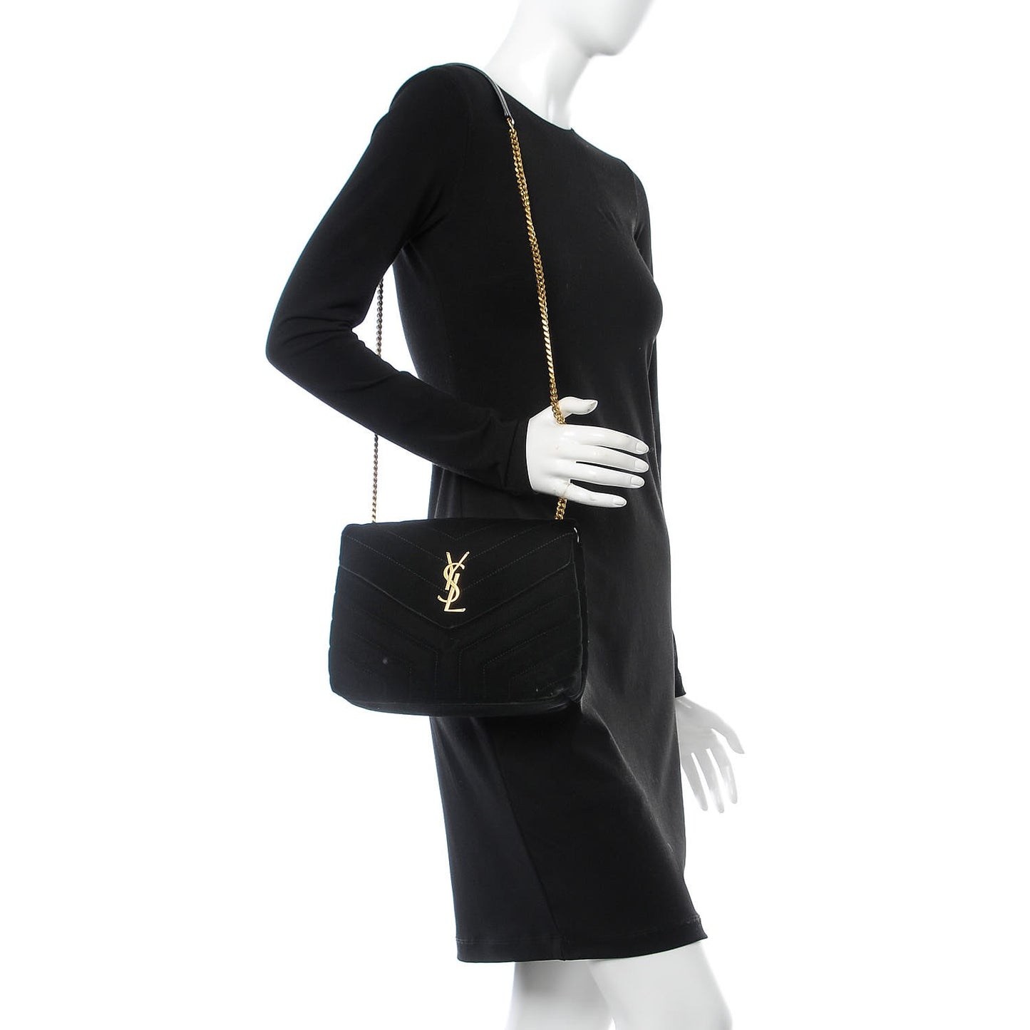 Velvet Y Quilted Monogram Small Loulou Chain Satchel Black