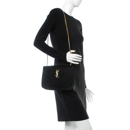 Saint Laurent Velvet Y Quilted Monogram Small Loulou Chain Satchel Black 2 of 8