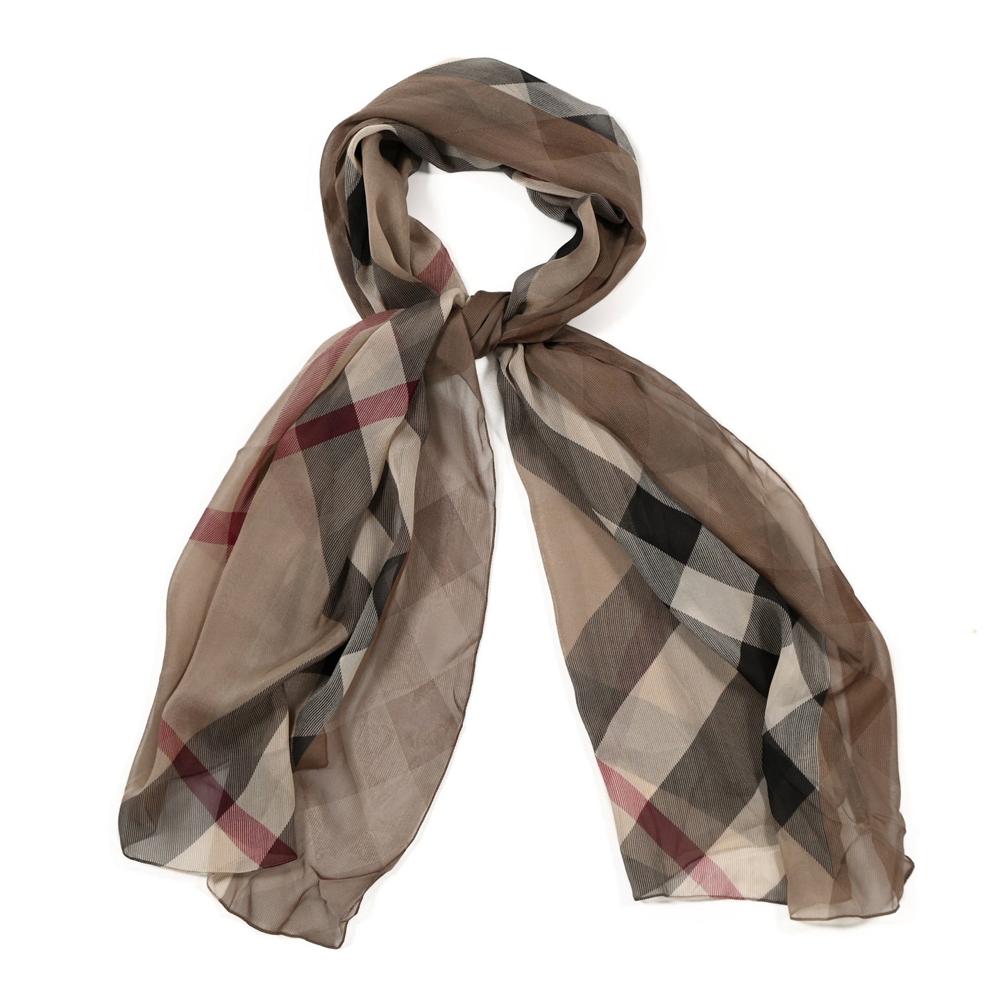 Silk Chiffon Smoked Check Colour Block Scarf Trench