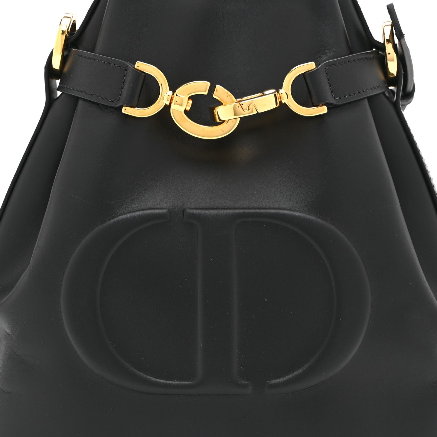 Calfskin CD Embossed Medium C'est Chain Bucket Bag Black