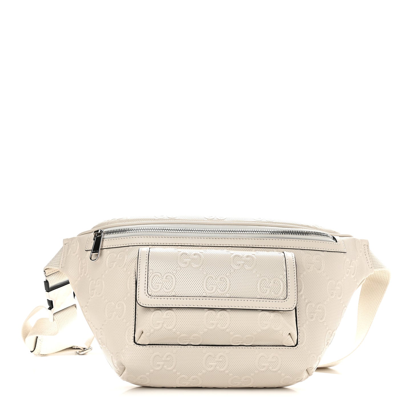 Calfskin GG Tennis Embossed Pocket Belt Bag Mystic White