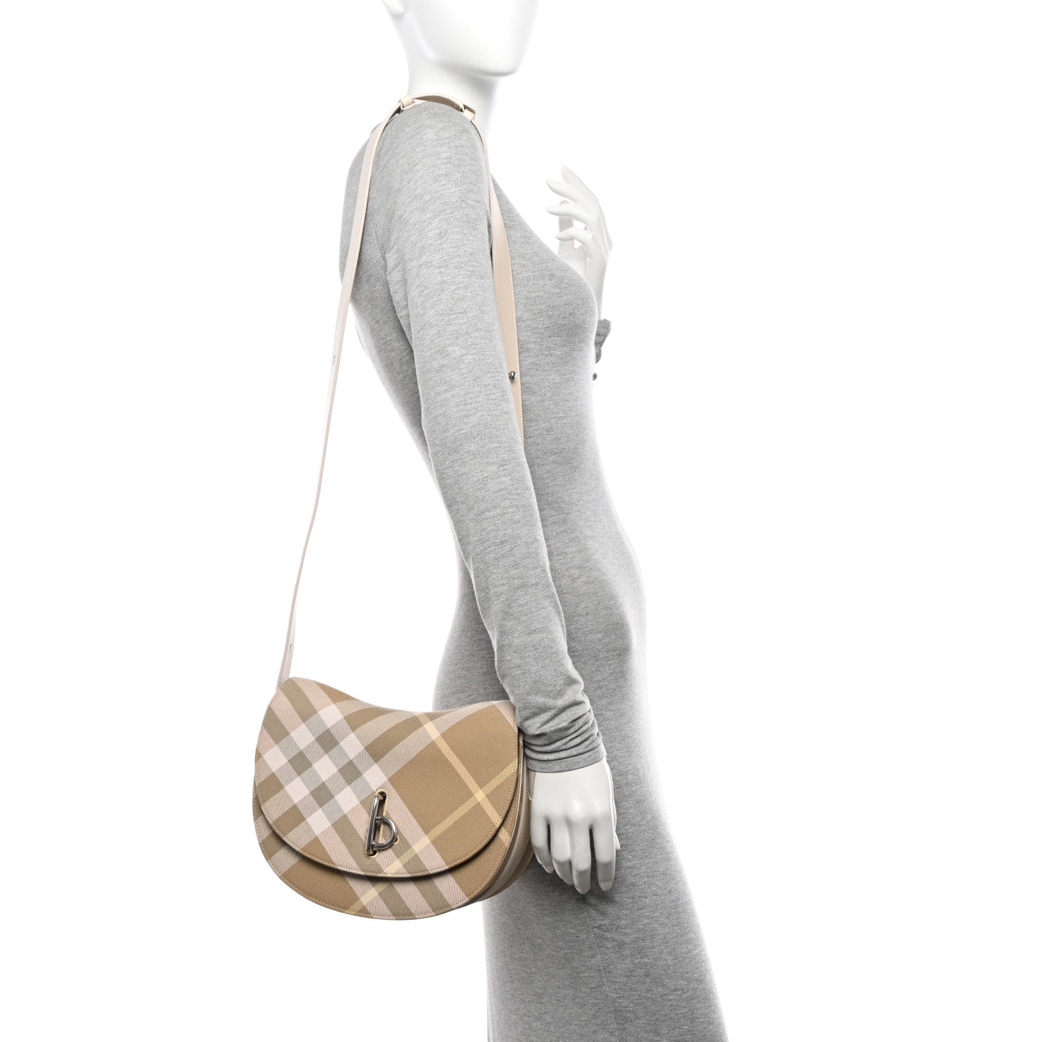 Burberry Jacquard Check Medium Rocking Horse Crossbody Flax 2 of 9