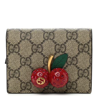 Gucci GG Supreme Monogram Cherry Embellished Card Case Wallet Hibiscus Red 1 of 8