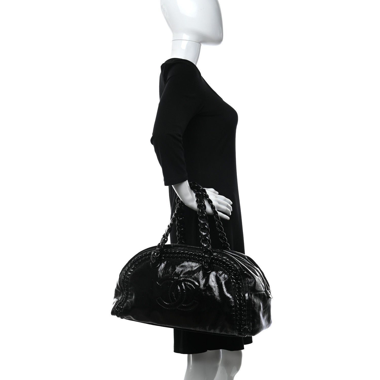 Chanel Patent Luxe Ligne Bowler Black 2 of 11