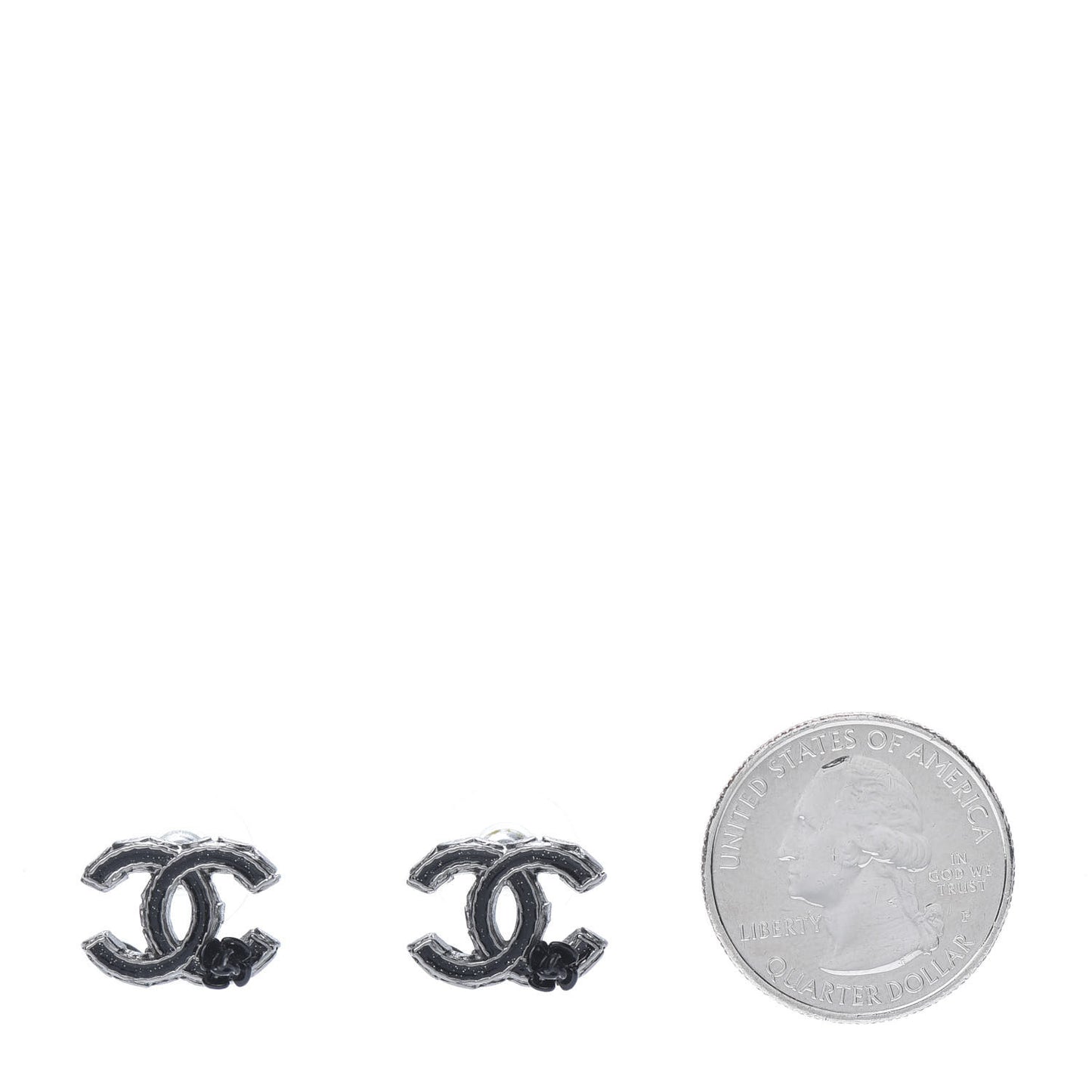 Enamel CC Camellia Earrings Ruthenium