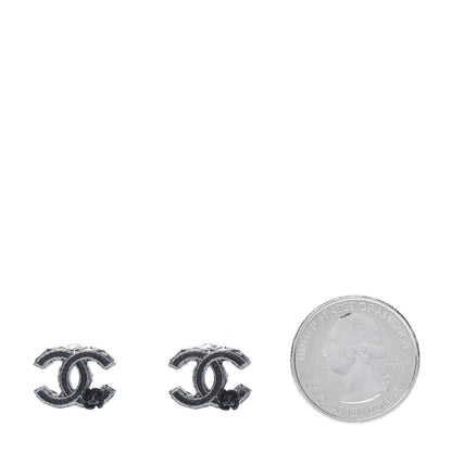 Chanel Enamel CC Camellia Earrings Ruthenium 2 of 5