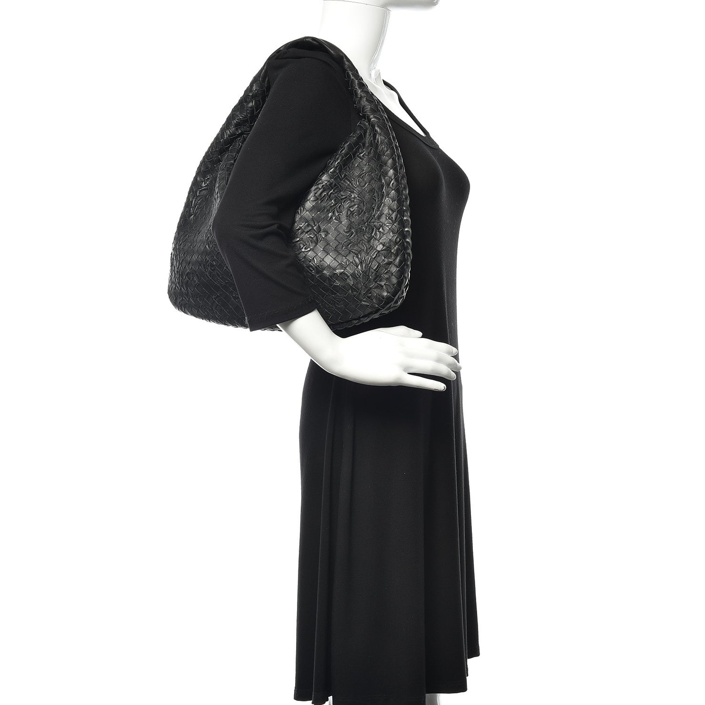 Nappa Intrecciato Embossed Medium Veneta Hobo Black