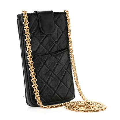 Chanel Aged Calfskin Quilted 2.55 Reissue Phone Holder With Chain Black 3 of 12