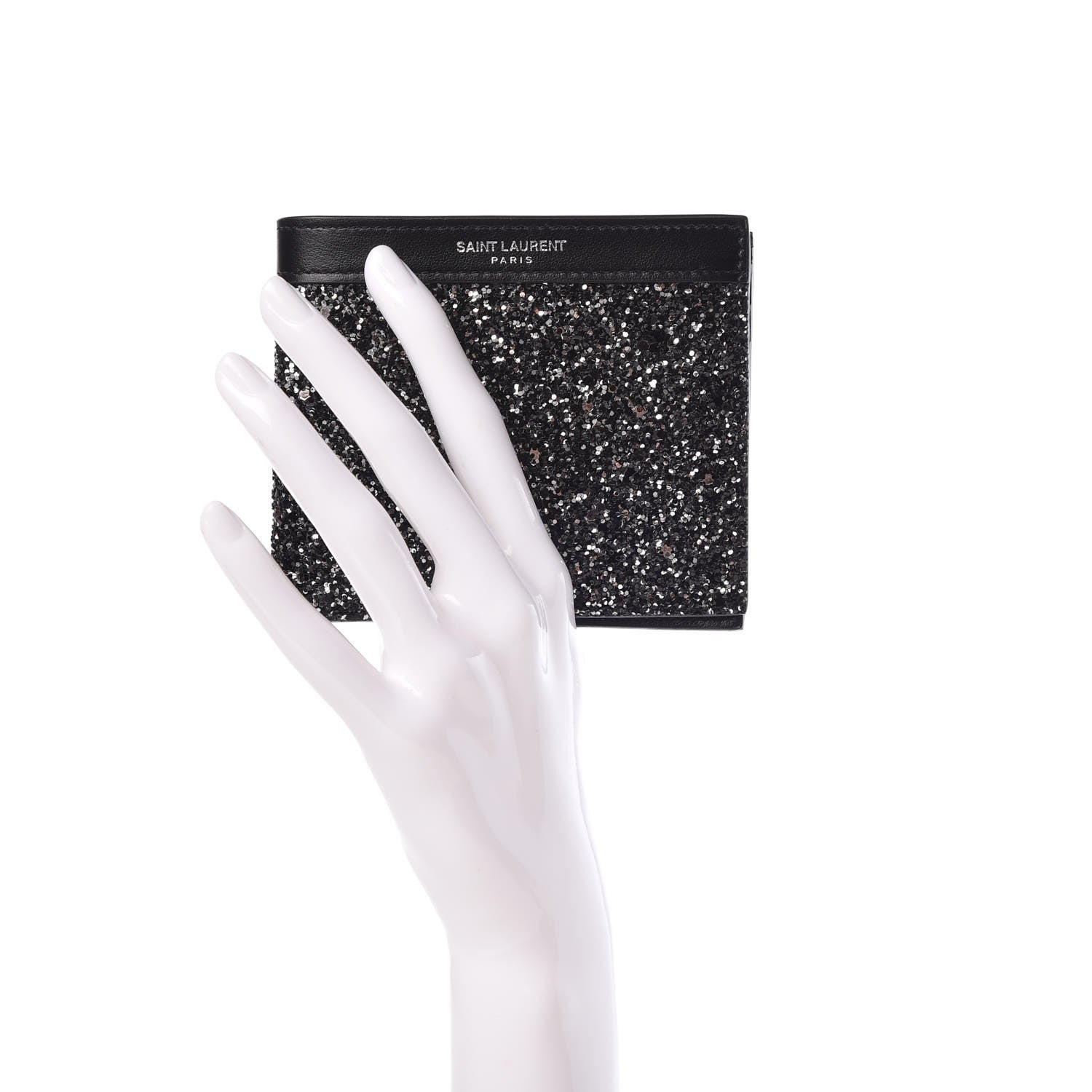 Saint Laurent Calfskin Sequin Bifold Wallet Gunmetal 2 of 8