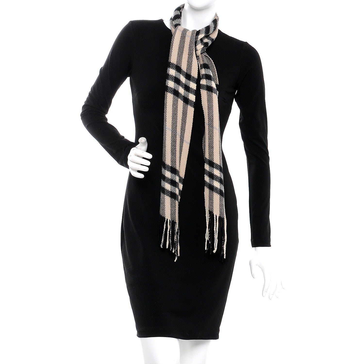 Burberry Cashmere Check Fringe Skinny Scarf Beige 2 of 4