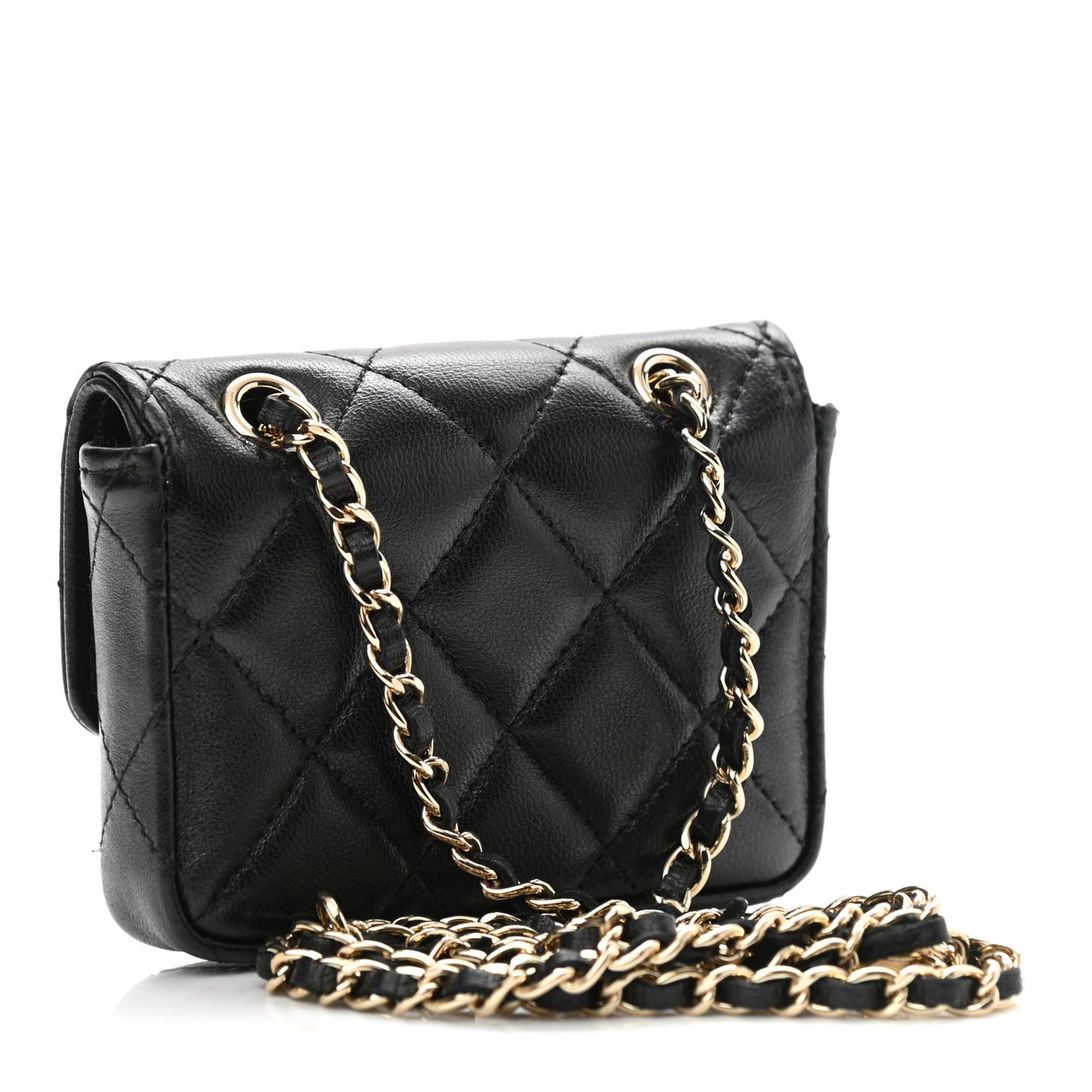 Lambskin Quilted Chain Belt Bag Black