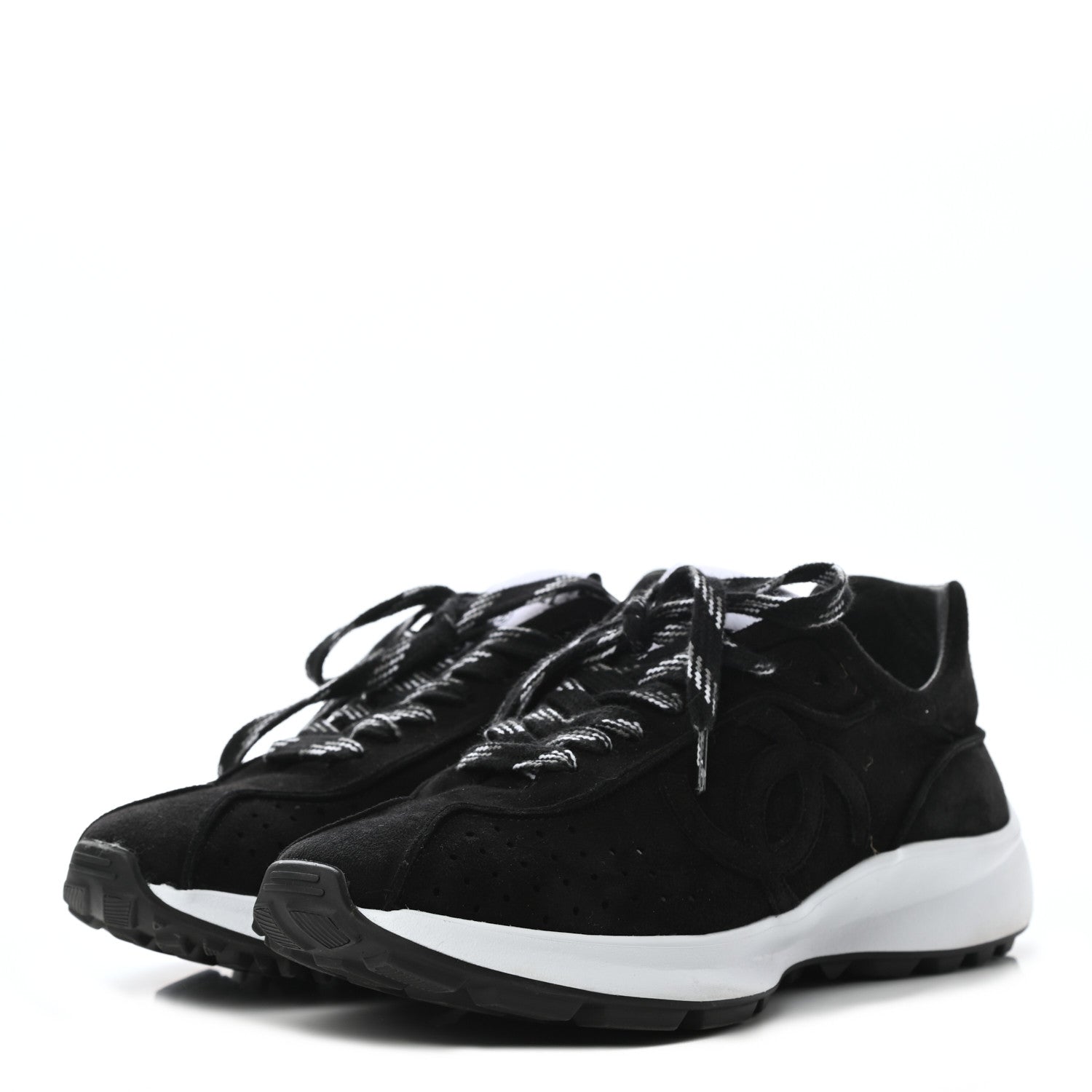Chanel Suede Goatskin CC Sneakers 37.5 Black 3 of 8