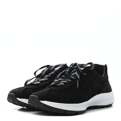 Chanel Suede Goatskin CC Sneakers 37.5 Black 3 of 8