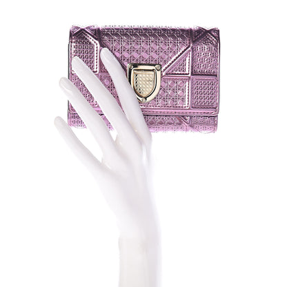 Christian Dior Metallic Patent Micro-Cannage Diorama Elancee Wallet Pink 2 of 12
