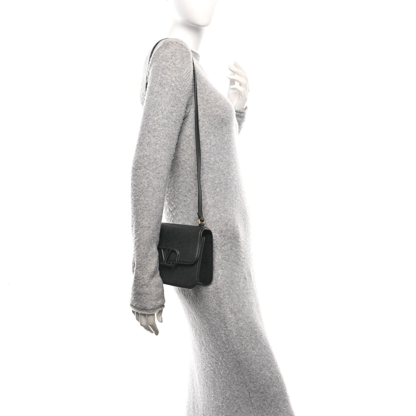 Grainy Calfskin Small VSling Shoulder Bag Black