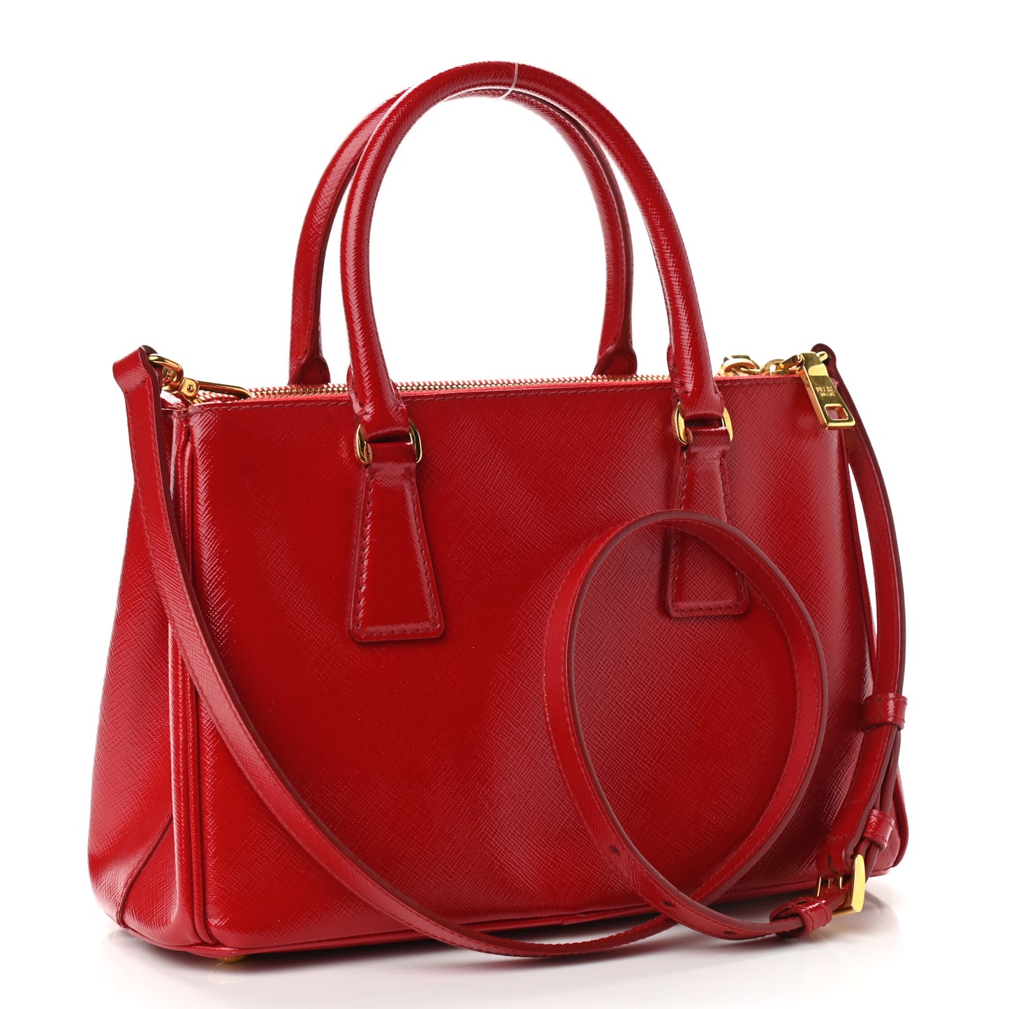 Saffiano Vernice Mini Galleria Double Zip Tote Rosso