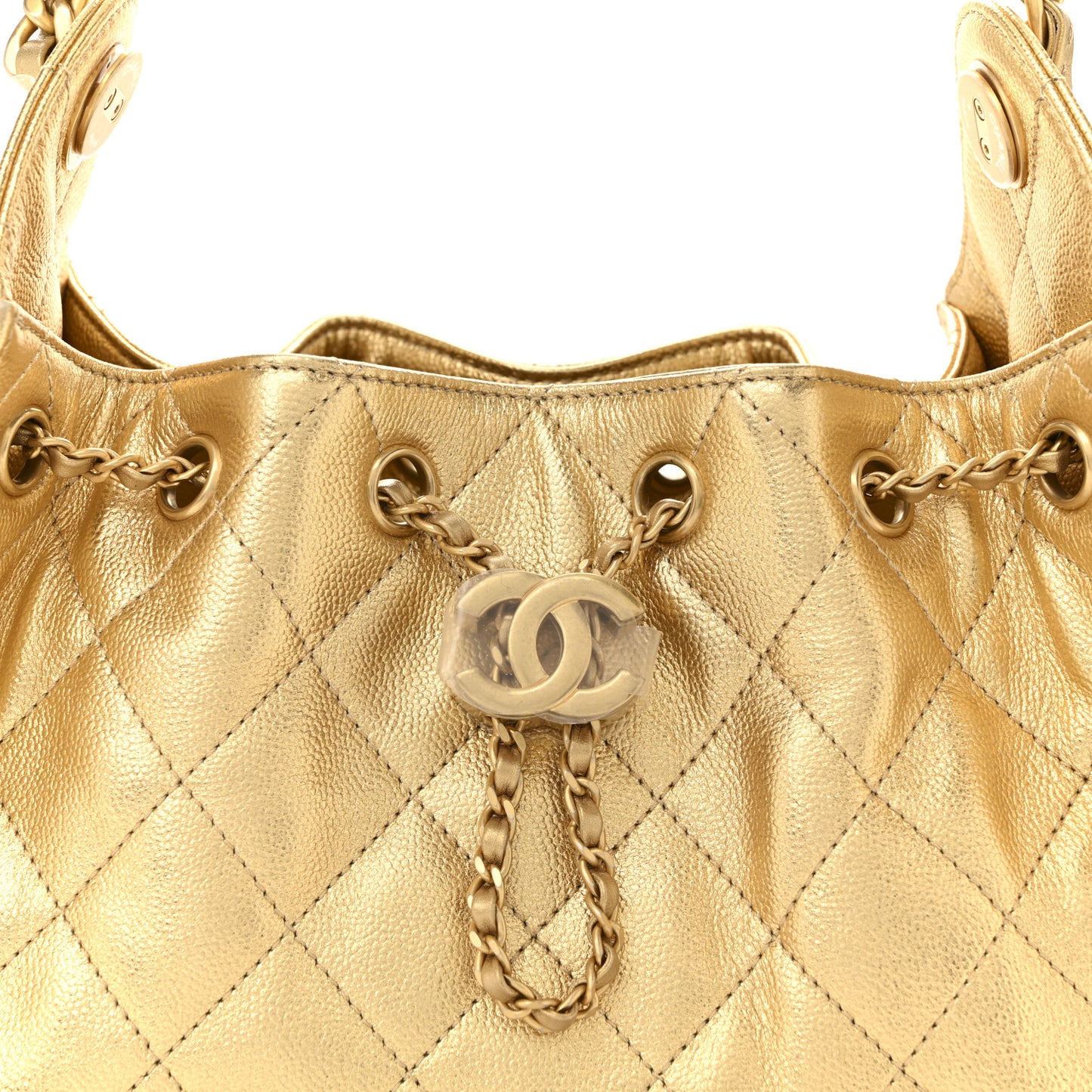 Metallic Caviar Quilted Mini Chanel 25 Handbag Gold