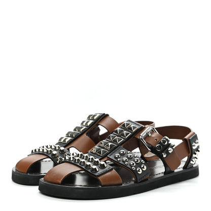 Prada Calfskin Studded Mens Nova Sandals 8 Brown 3 of 10