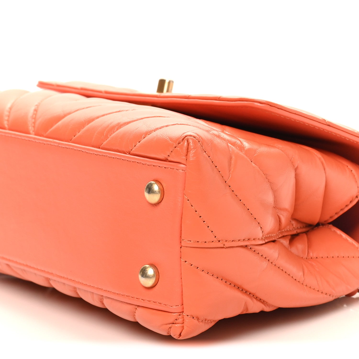 Chanel Aged Calfskin Chevron Quilted Mini Coco Handle Flap Orange 10 of 10
