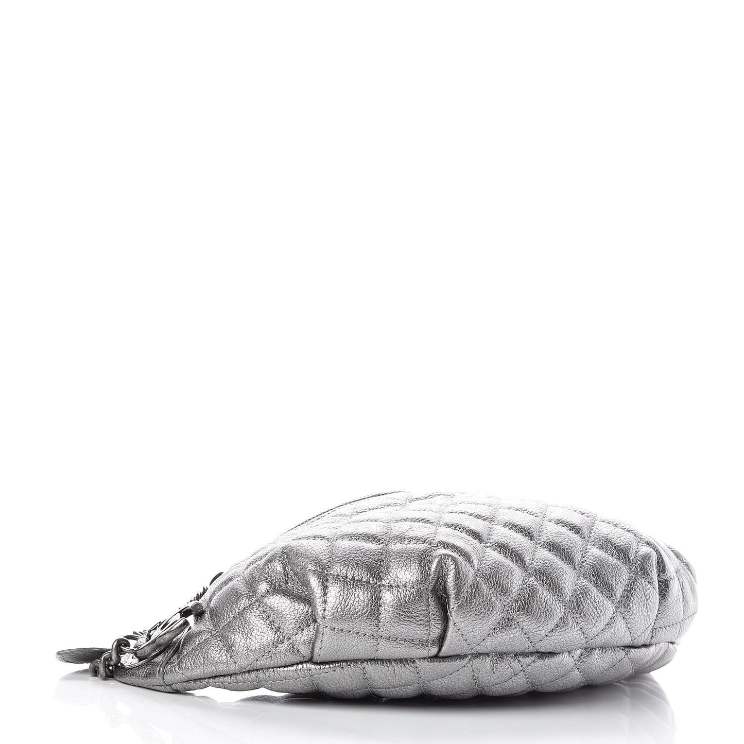 Metallic Goatskin Quilted Banane Waist Bag Fanny Pack Silver