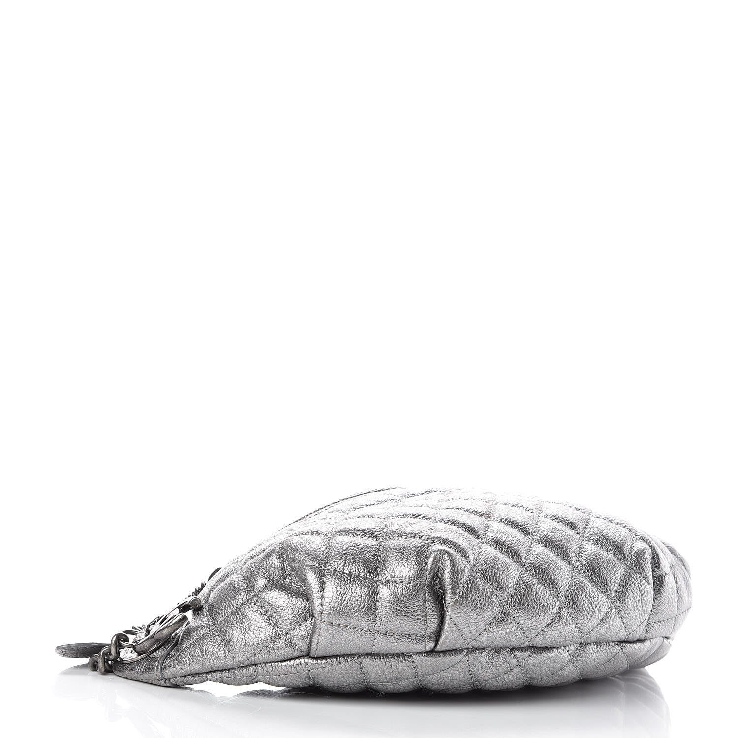 Chanel Metallic Goatskin Quilted Banane Waist Bag Fanny Pack Silver 5 of 12