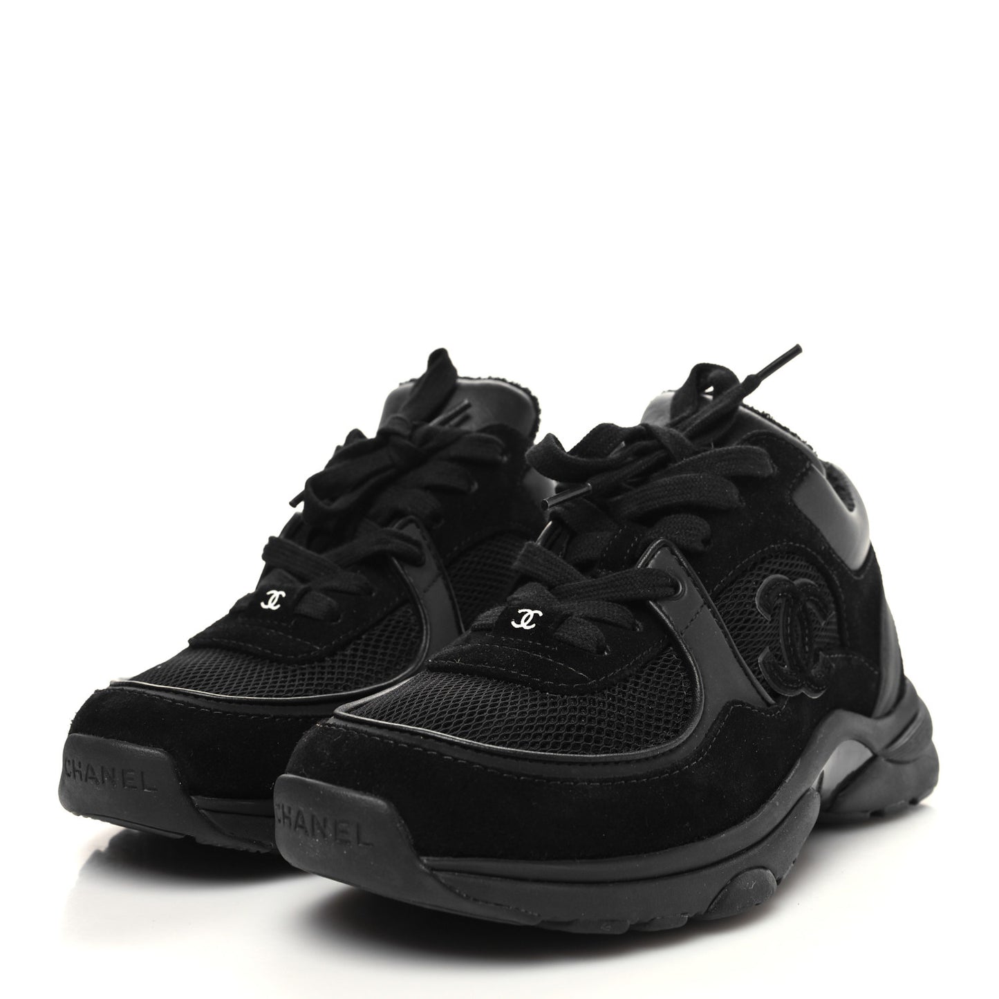 Fabric Calfskin Suede CC Sneakers 36 Black