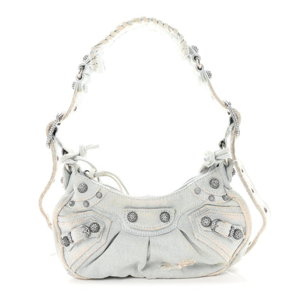 Balenciaga Washed Frayed Denim Crystal XS Le Cagole Shoulder Bag Pale Blue 1 of 11
