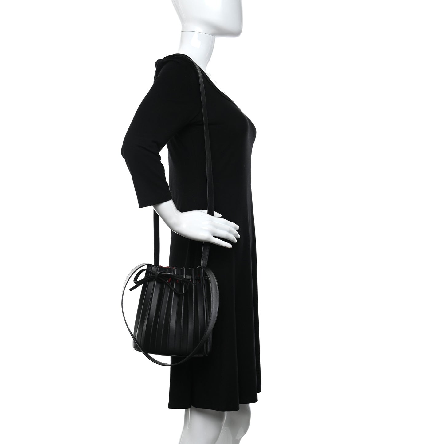 Vegetable Tanned Calfskin Pleated Mini Bucket Bag Black Flamma
