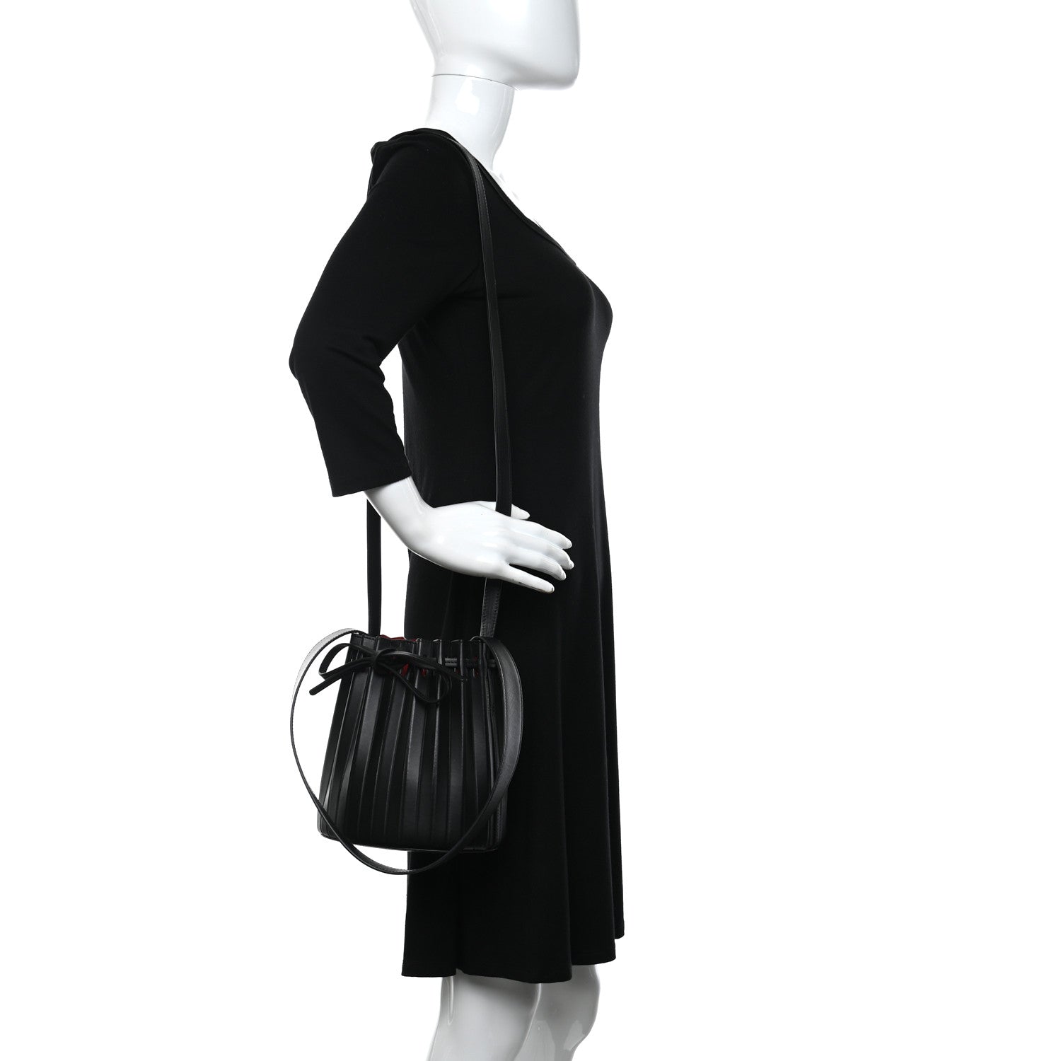 Mansur Gavriel Vegetable Tanned Calfskin Pleated Mini Bucket Bag Black Flamma 2 of 10