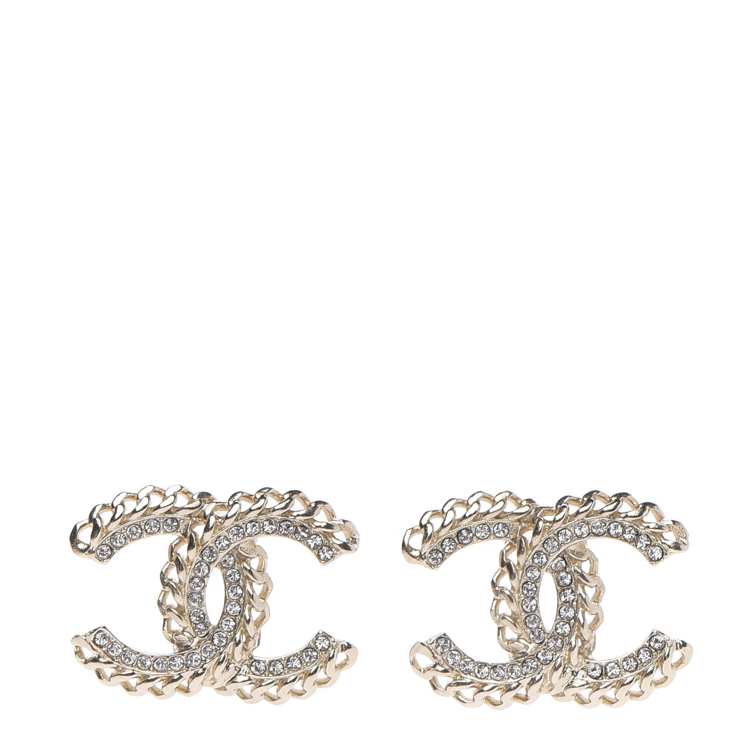 Chanel Crystal Chain CC Earrings Gold 1 of 5