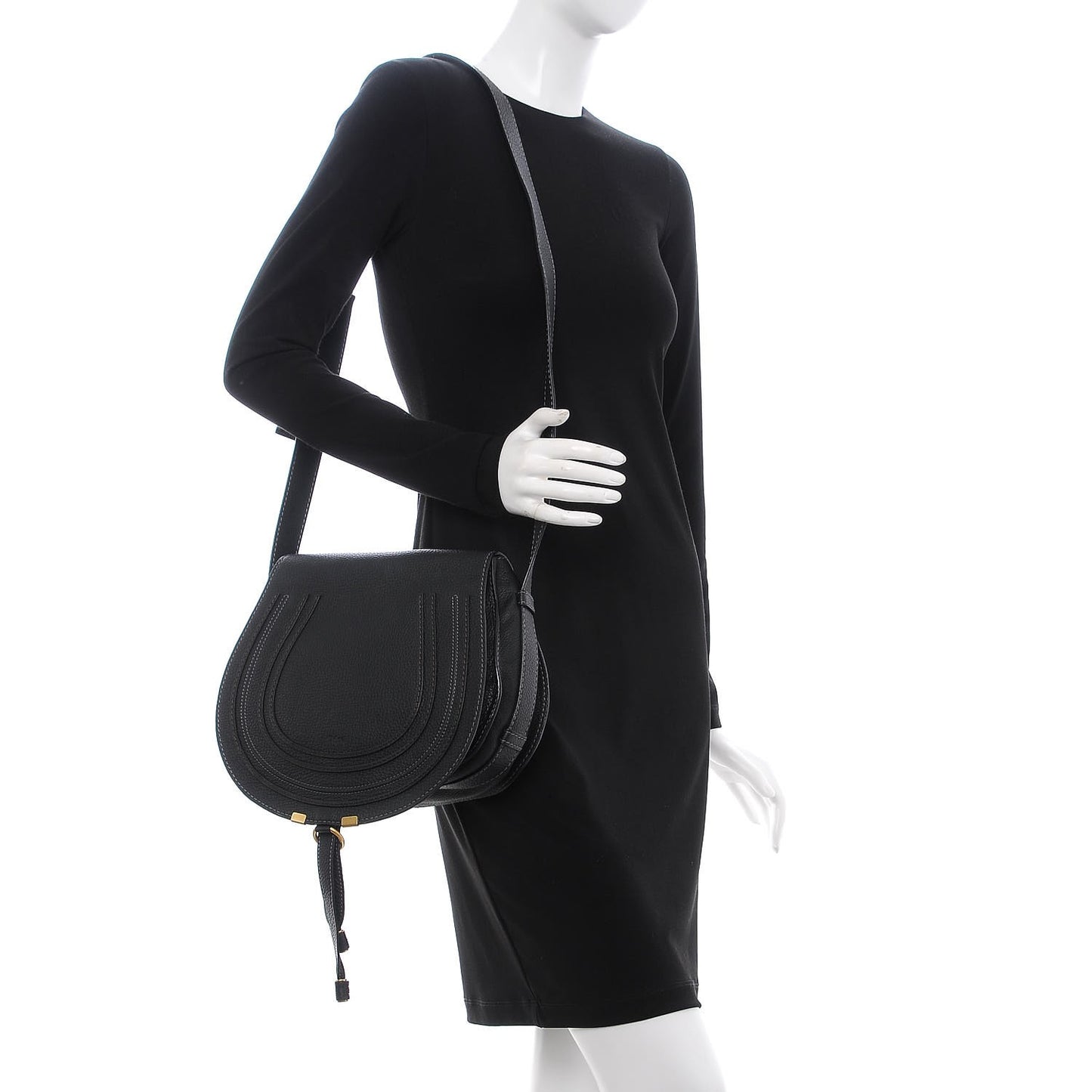 Calfskin Medium Marcie Round Crossbody Bag Black