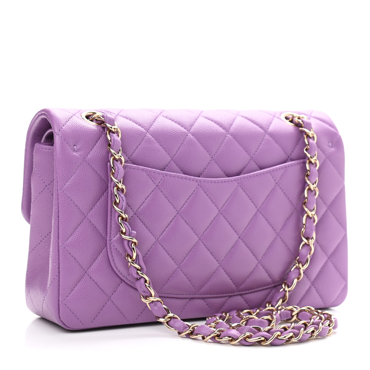 Caviar Quilted Small Double Flap Purple