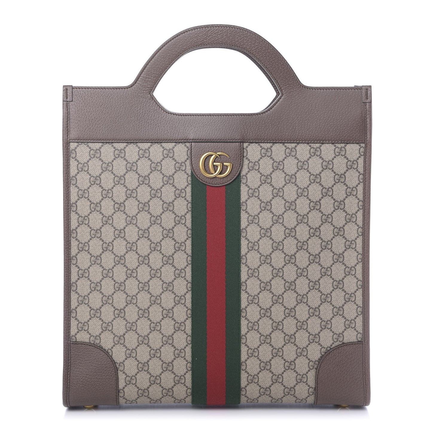 GG Supreme Monogram Textured Calfskin Web Medium Ophidia Slip Handle Tote Beige Ebony New Acero