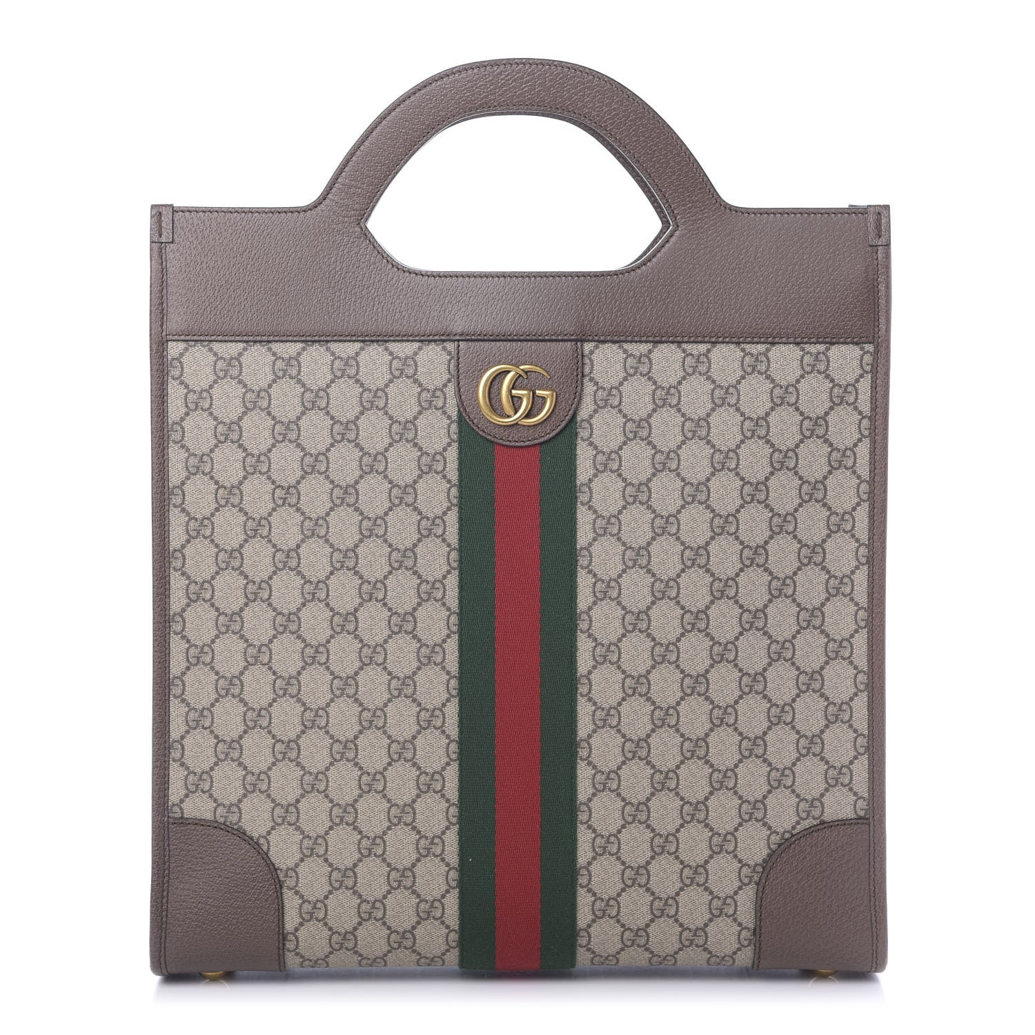 Gucci GG Supreme Monogram Textured Calfskin Web Medium Ophidia Slip Handle Tote Beige Ebony New Acero 1 of 11