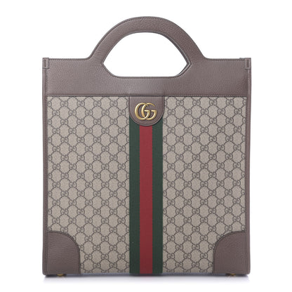 Gucci GG Supreme Monogram Textured Calfskin Web Medium Ophidia Slip Handle Tote Beige Ebony New Acero 1 of 11