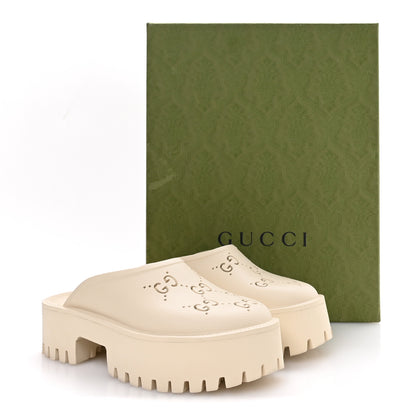 Gucci Rubber GG Monogram Perforated Elea Platform 55mm Lug Sole Sandals 38 Mystic White 9 of 9