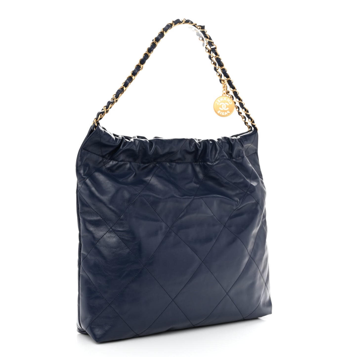Shiny Calfskin Quilted Chanel 22 Navy Blue