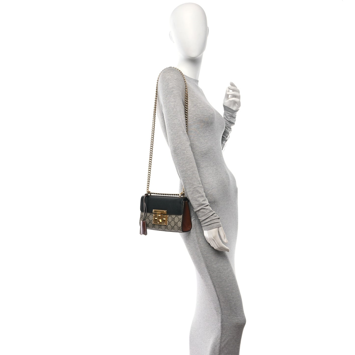 GG Supreme Monogram Calfskin Small Padlock Shoulder Bag Beige Black Cuir