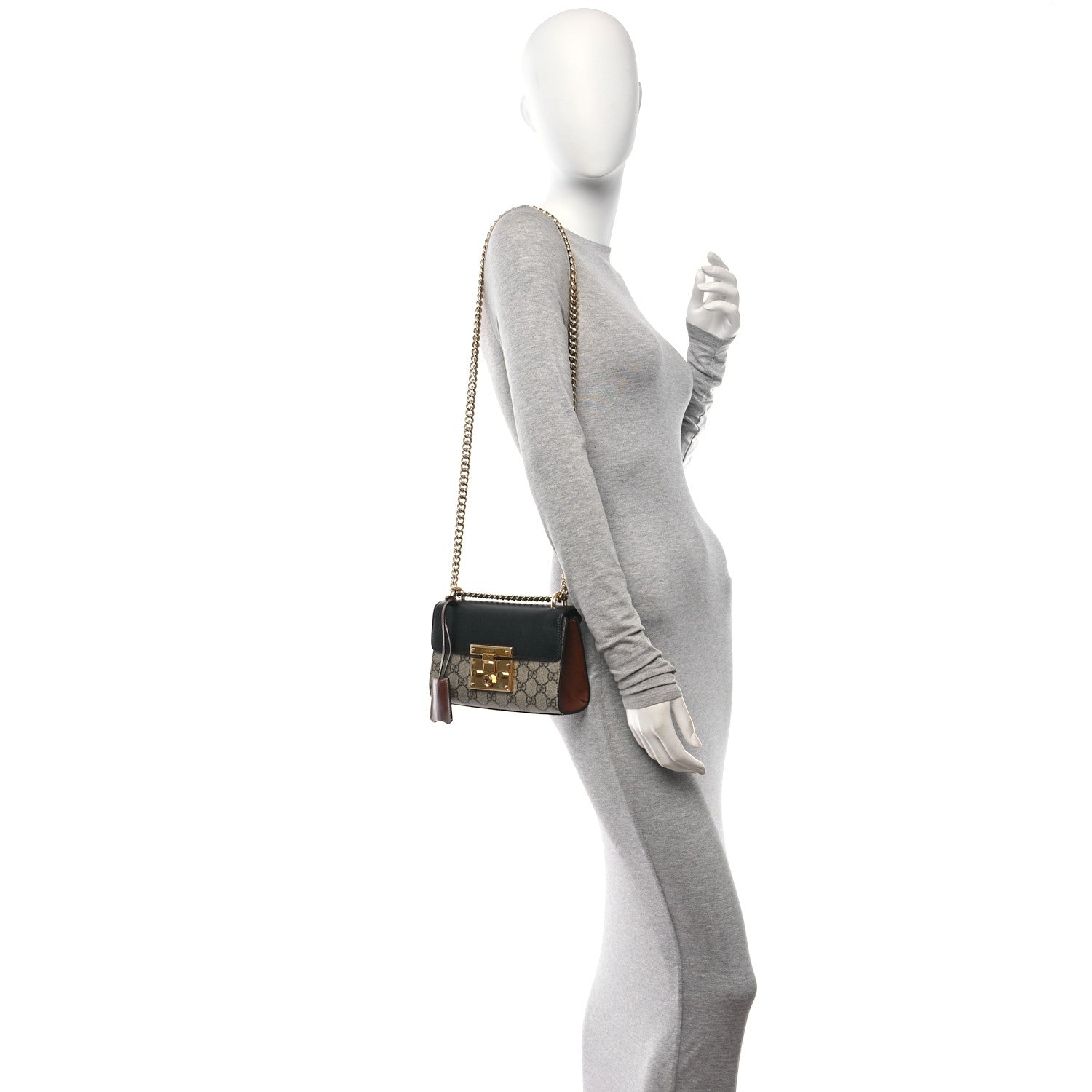 Gucci GG Supreme Monogram Calfskin Small Padlock Shoulder Bag Beige Black Cuir 2 of 14
