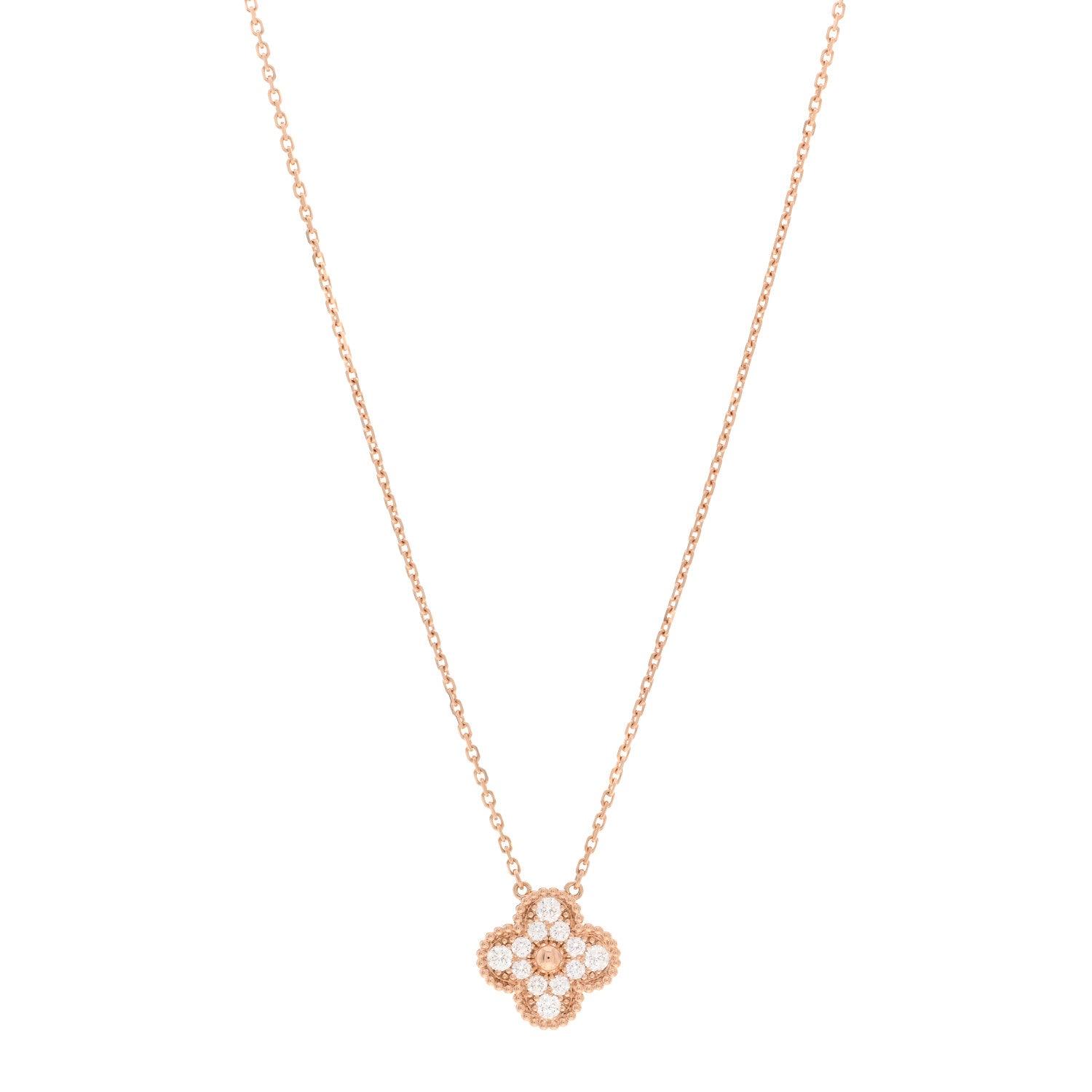 Van Cleef & Arpels 18K Rose Gold Diamond Vintage Alhambra Pendant Necklace 1 of 5