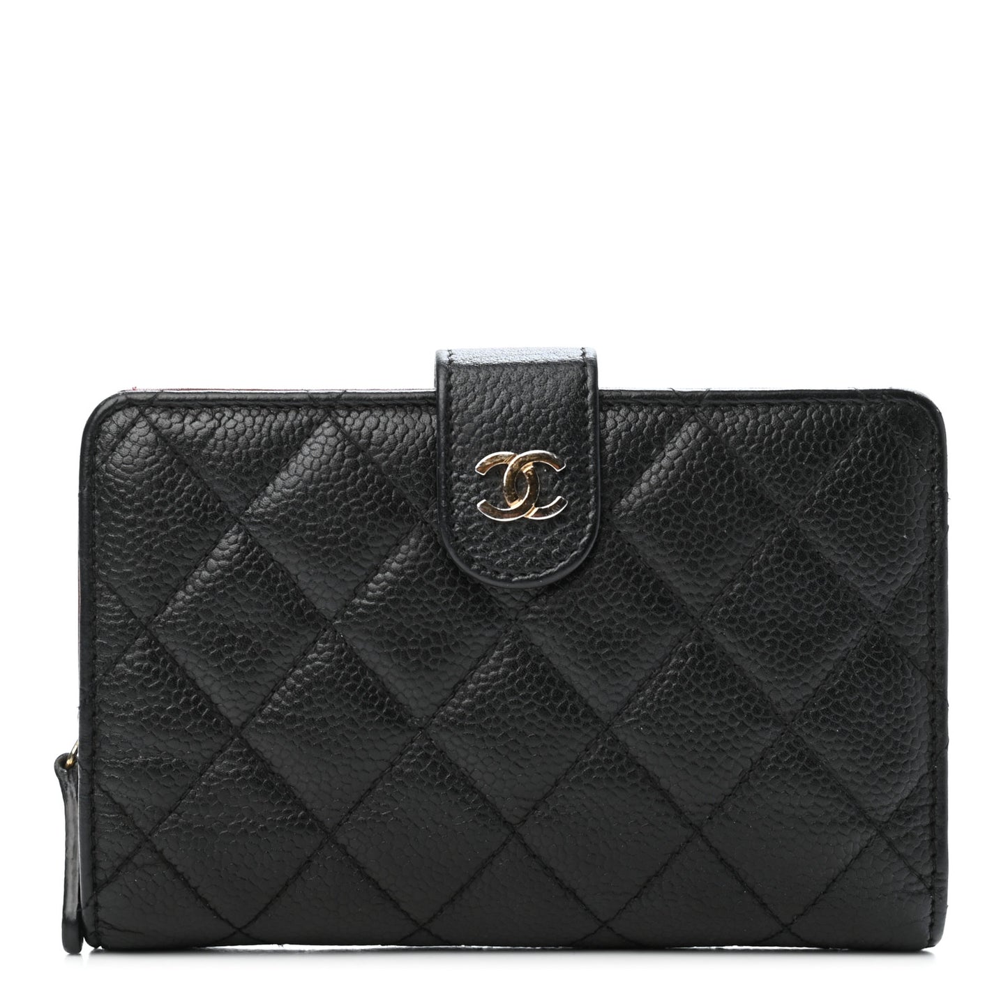 Caviar Quilted Zipped Pocket Wallet Black