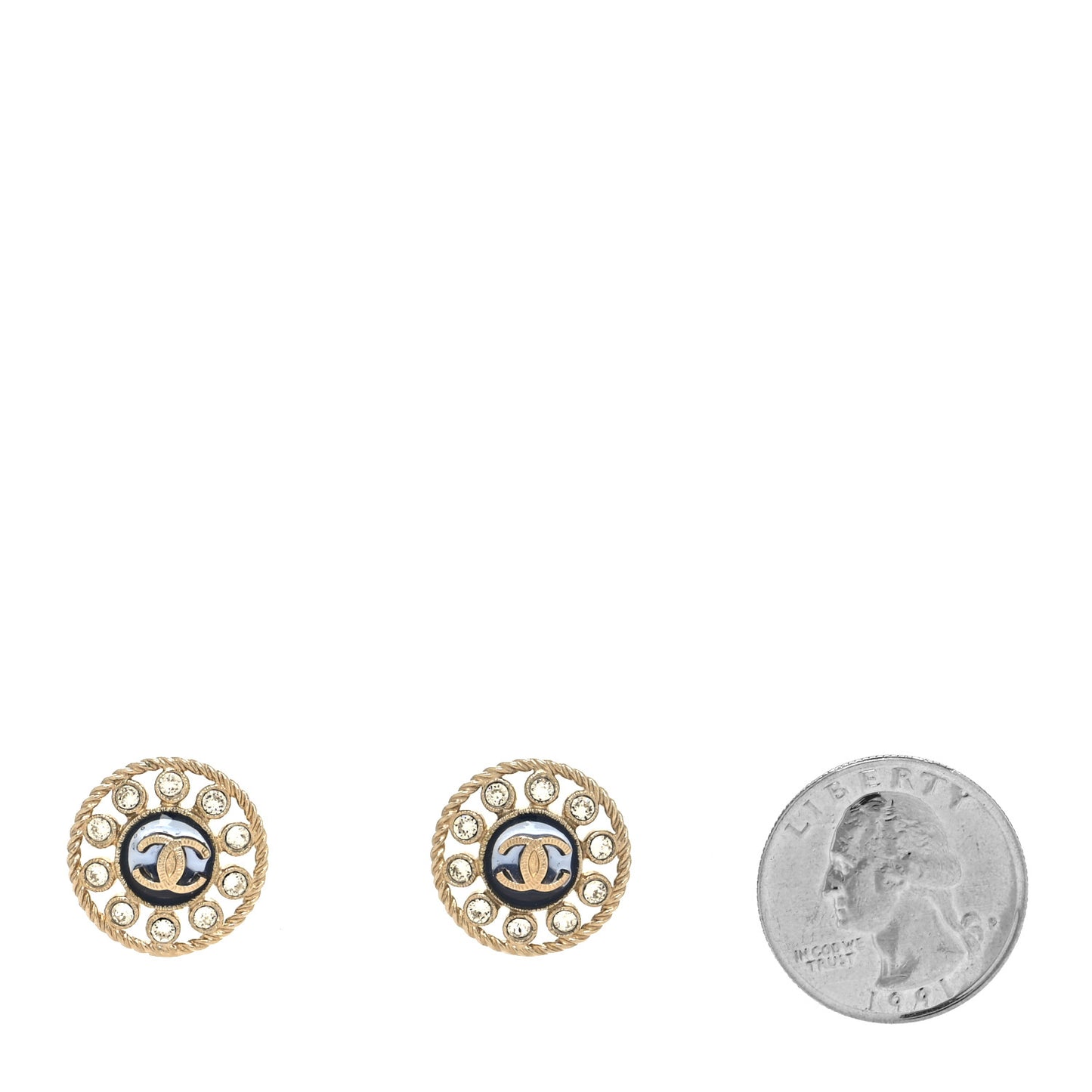 Crystal CC Round Earrings Blue Light Gold